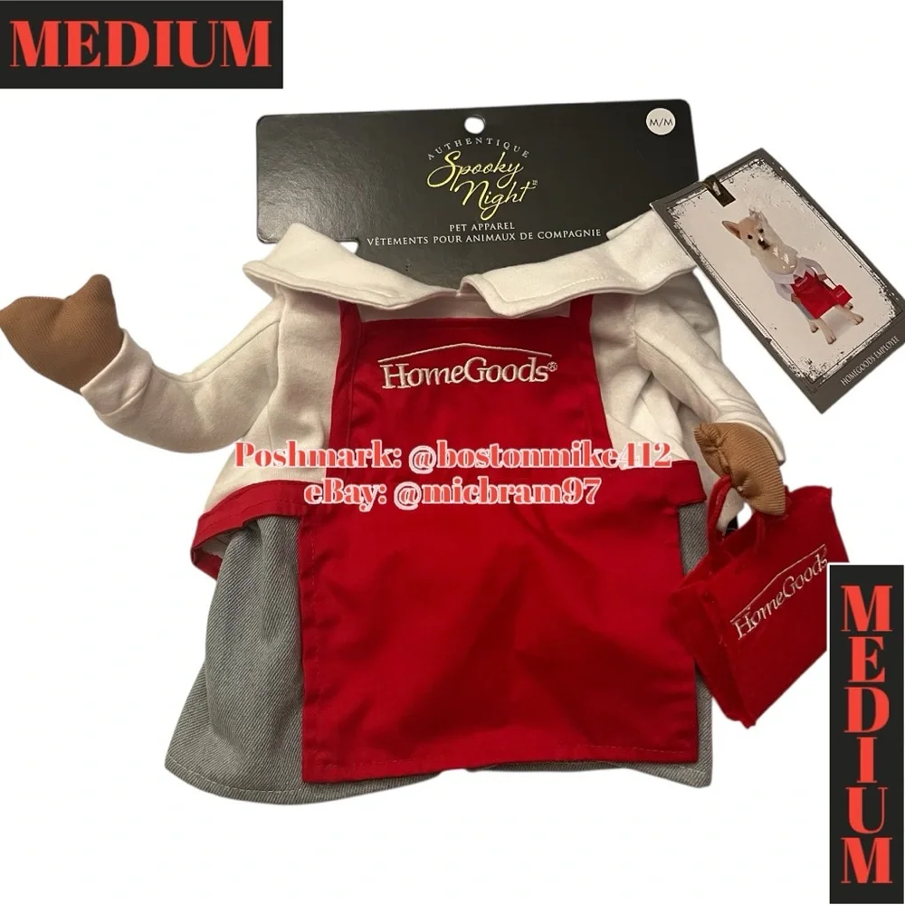 HomeGoods Employee Shopper Halloween Pet Costume MEDIUM Dog Red Apron Shirt Bag